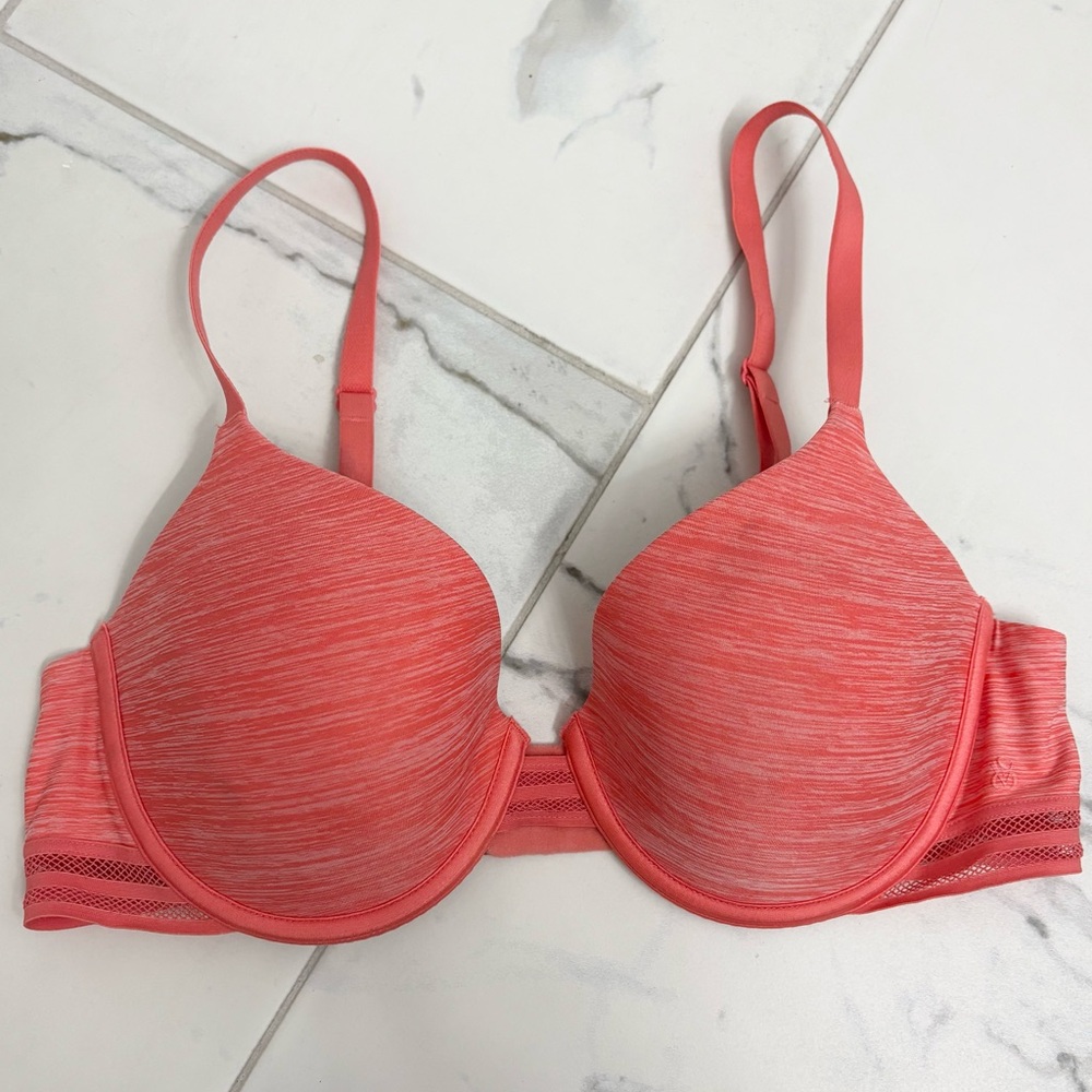 Victoria’s Secret Uplift Semi Demi Bra 36C Coral Pink Multiway Convertible Strap